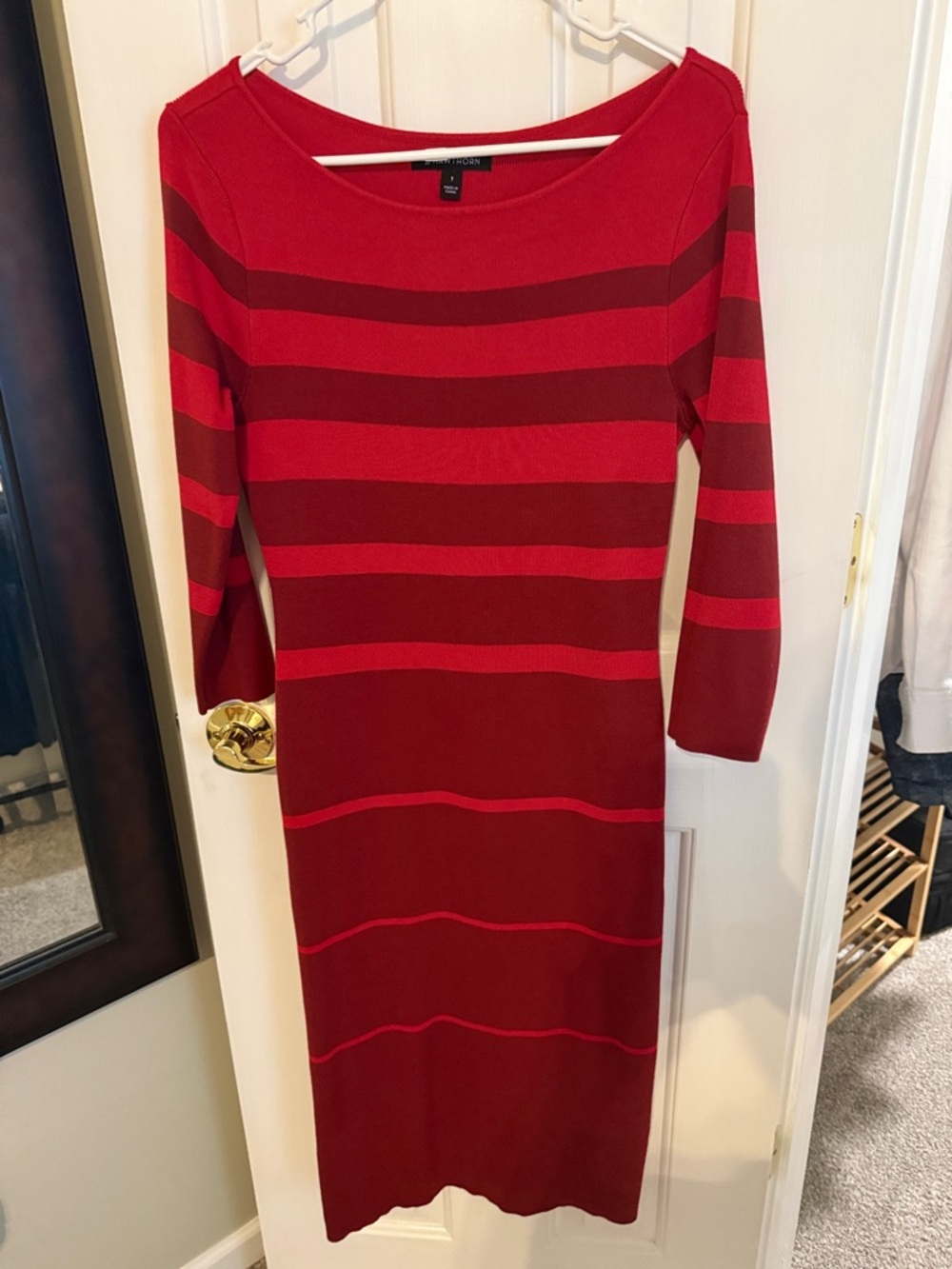 41 Hawthorn Red and Burgundy Striped Knit Midi Dress